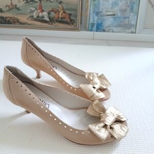 Italian Real Leather Tan Colour Bow Women Shoes, 38, Italy, Like New